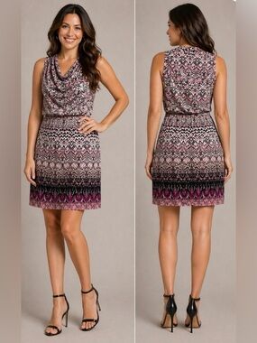 Dana Buchman Pink and Black Cowl Neck Sleeveless Top